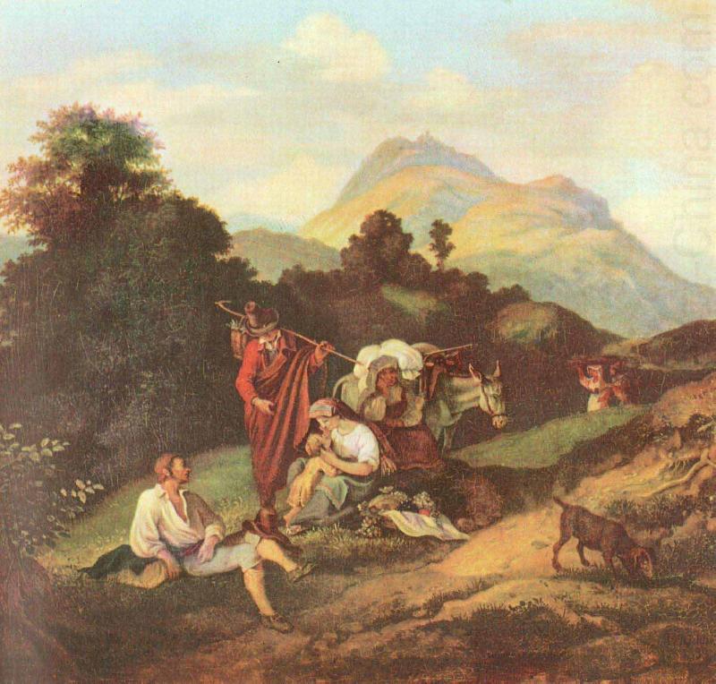 Italienische Landschaft mit ruhenden Wandersleuten, Adrian Ludwig Richter